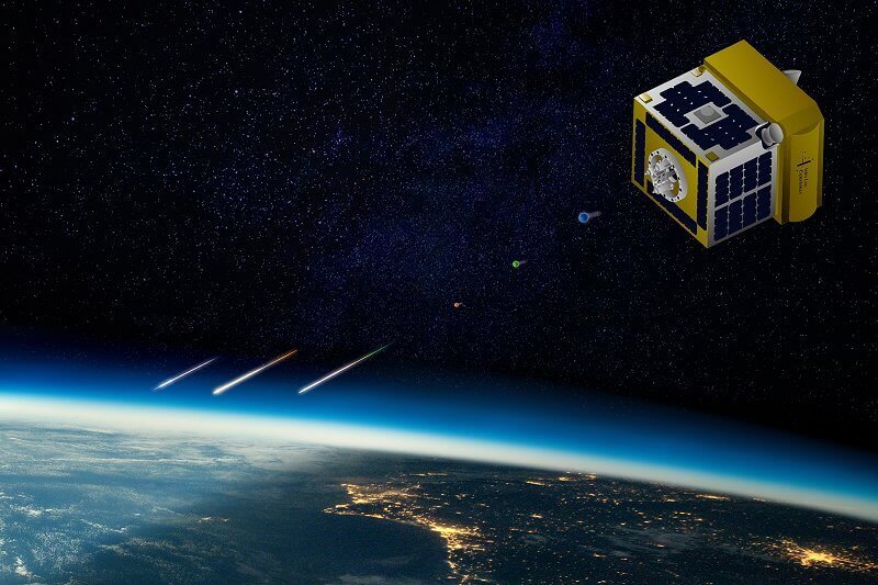 衛星から粒子を放出し人工流れ星を作る(イメージ、ALE提供)